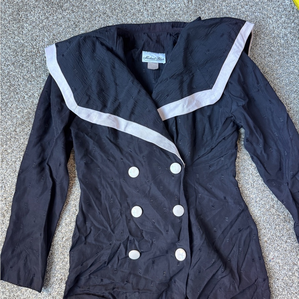 Anchor Black 80s Women's Black Double-Breasted Blouse with White Trim
